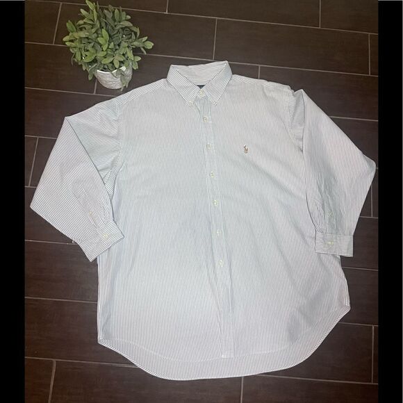 Ralph Lauren Yarmouth Chambray and white pinstriped dress button down sz 17.5 - Picture 1 of 7